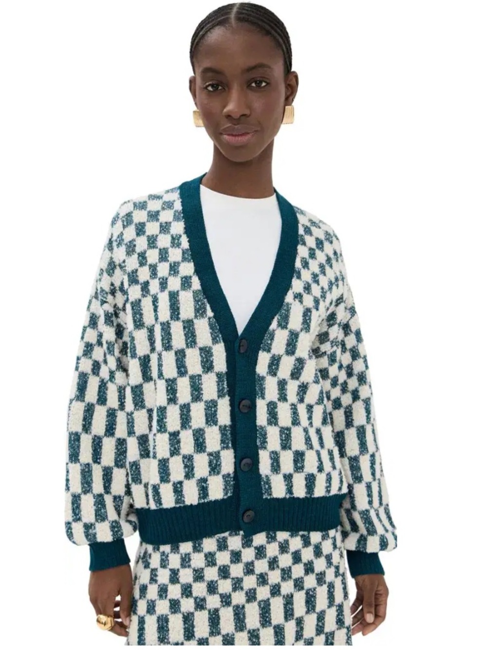NWT De Loreta Victoria Cardigan in Forest Chess, Size M